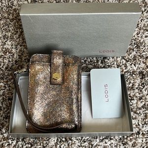 LODIS Metallic Sparkle / Crackle Phone Holder / Wristlet Wallet NEW with Box